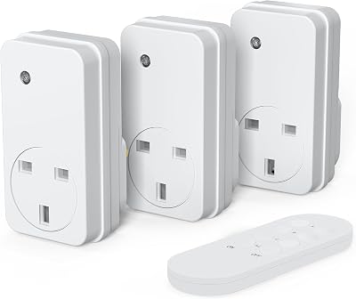 SURNICE Remote Control Plug Socket UK 13A 3000W 40m 130ft 3 Pack + Remote