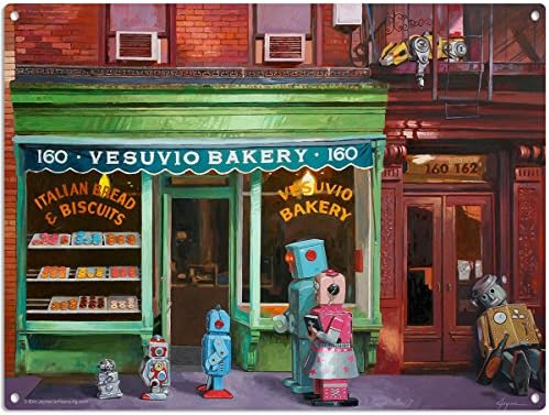 Robot Vesuvio Bakery Lost and Found Retro Sci-Fi Metal Sign 16 x 12