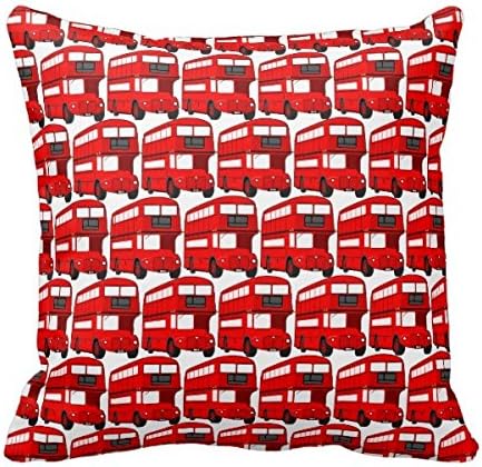 Bigdream Square Decorative Throw Pillow Cover Cushion Case Pillowcase Two Sides 16"X16" Red London Double Decker Bus Wallpaper Pillowcases