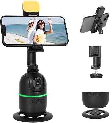Trípode de Seguimiento automático de Cara/Cuerpo, no Requiere aplicación, Soporte de teléfono de rotación de 360° con luz de Relleno, Soporte de teléfono de Seguimiento automático, Control de