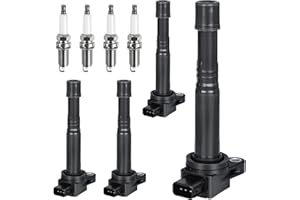 GYBENZI 4pcs Ignition Coil & Spark Plug Fit for Honda Accord CRV Civic SI Element Acura RSX CSX 2.0L 2.4L L4 2002 2003 2004 2005 2006 2007 2008 2009 Coil Pack Replaces# UF311 UF583