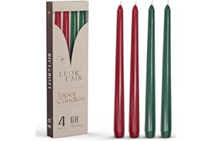 Leor & Lair 10” Christmas Taper Candles – Set of 4 Red & Green Tall Candlesticks – Long Burning Holiday Table Candles for Advent, Christmas Dinners & Home Décor