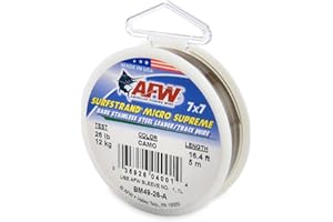 AFW American Fishing Wire Surfstrand Micro Supreme Bare 7x7 Stainless Steel Leader Wire- Fishing Leader Line for Saltwater, 13lb Test - 20lb Test, Camo Color, 5m Length