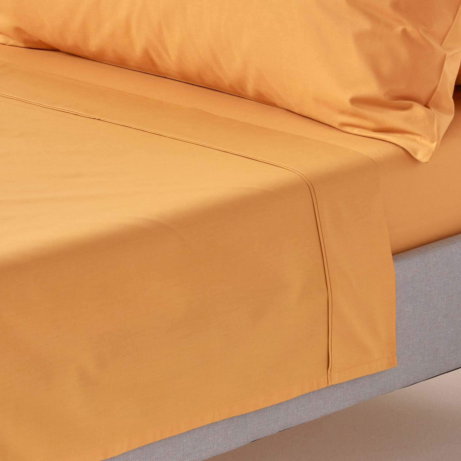 HOMESCAPES Mustard Yellow Pure Egyptian Cotton Flat Sheet King 200 TC 400 Thread Count Equivalent Bed Sheet