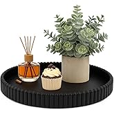 Osgevei 11.8in Decorative Tray for Coffee Table Decor- Black Oval Concrete Tray for Home Decor- Scalloped Flat Modern Centerpieces Tray Decor for Living Room, Kitchen Dining Table, Entryway (Black)