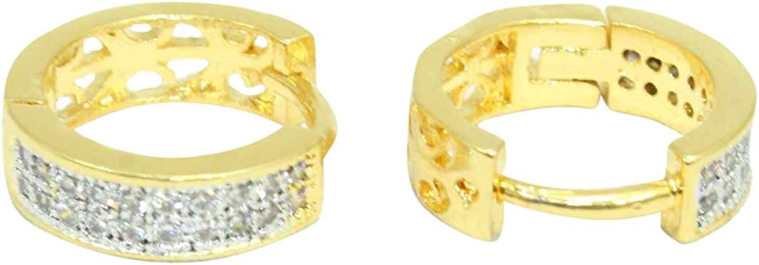 Rajasthan Gems Fashion Hoop Bali Earrings Yellow Metal Gold 2 line Zircon Stones