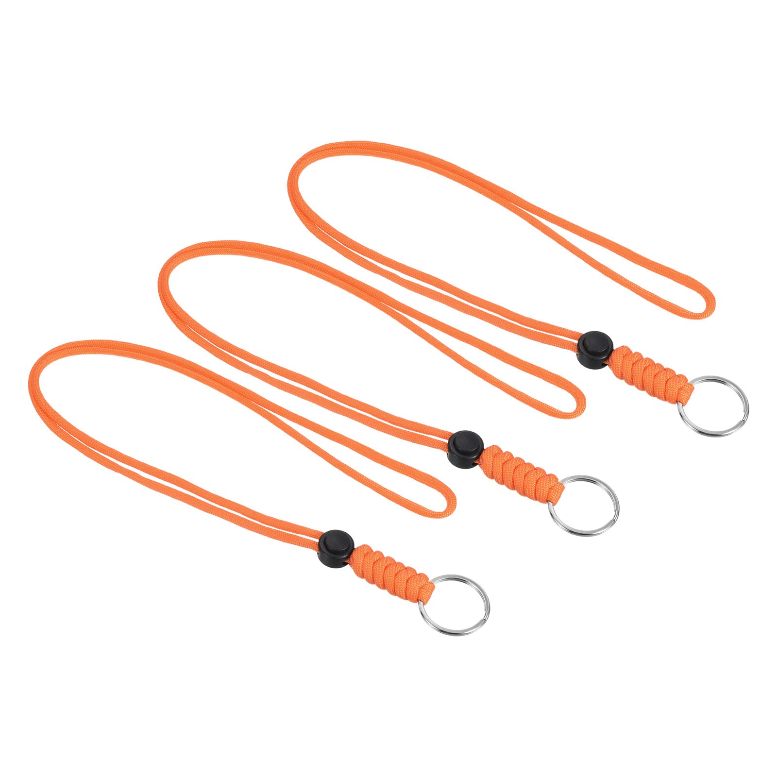 PATIKIL Paracord Lanyard with Keyring 18 Inch, 3 Pack Necklace Keychain Cord Metal Hook Strap for Keys Whistle ID Card Badge Holder, Orange