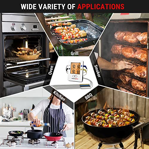 ThermoPro TP25 Termómetro inalámbrico Bluetooth para carne de 500 pies con 4 sondas de temperatura Termómetro digital de cocina para barbacoa para asar al horno ahumador de alimentos, recargable