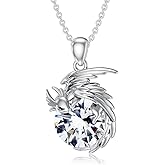 LONAGO Dragon Necklace with Birthstone Sterling Silver Wyvern Dragon Pendant Necklace Gift for Women