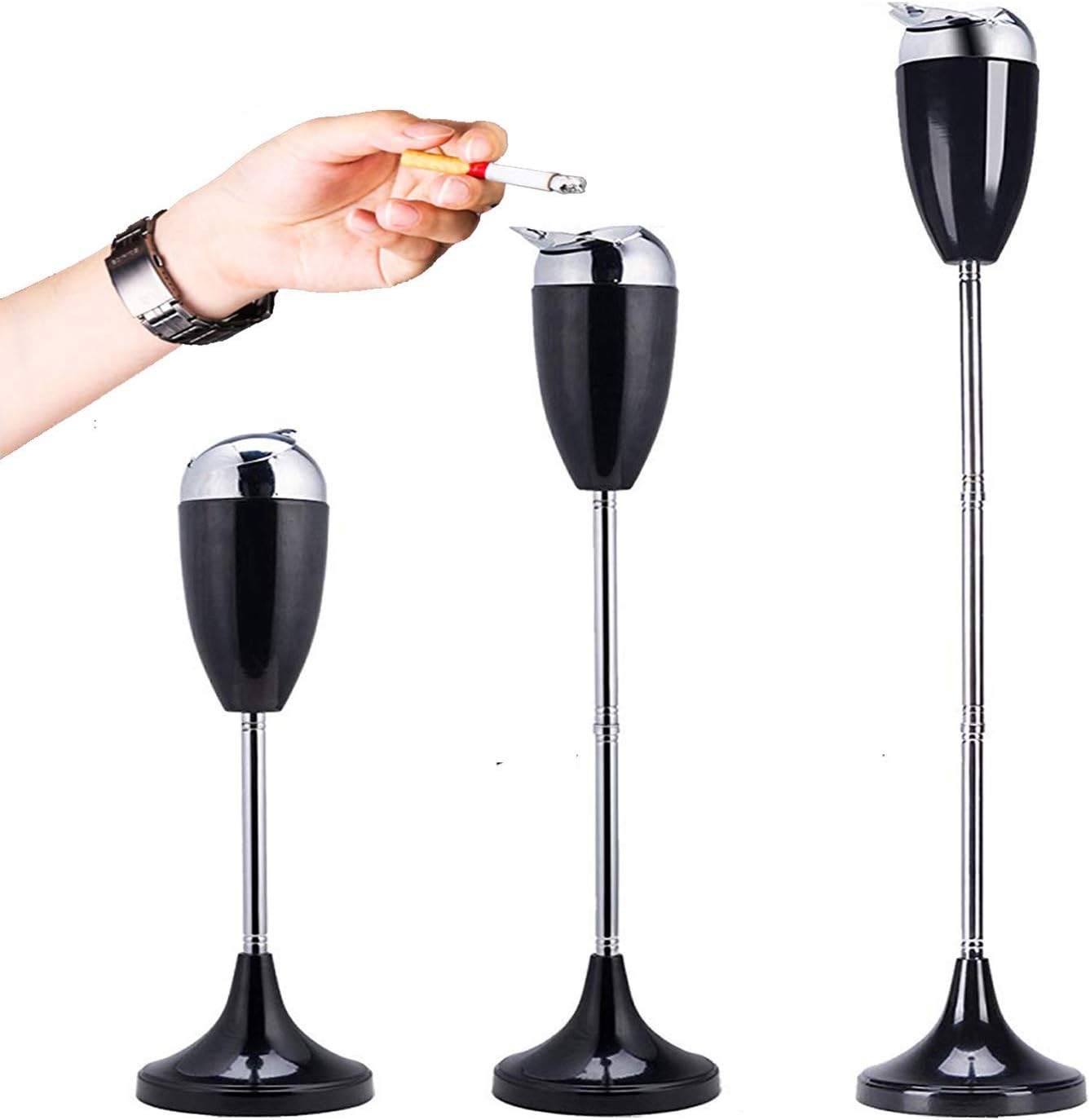 Floor Standing Ashtray with Lid Adjustable Height from 21.5" to 35