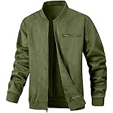 Wizoat Men's Suede Bomber Jacket Casual Lightweight Vintage Jacket Varsity Coat