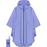 PTEROMY Hooded Rain Poncho for Adult with Pocket and Zipper, Waterproof Lightweight Raincoat for Men and Women