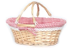MEIEM Wicker Basket Gift Baskets Empty Oval Willow Woven Picnic Basket Cheap Easter Candy Basket Storage Wine Basket with Handle Egg Gathering Wedding Basket（Pink）