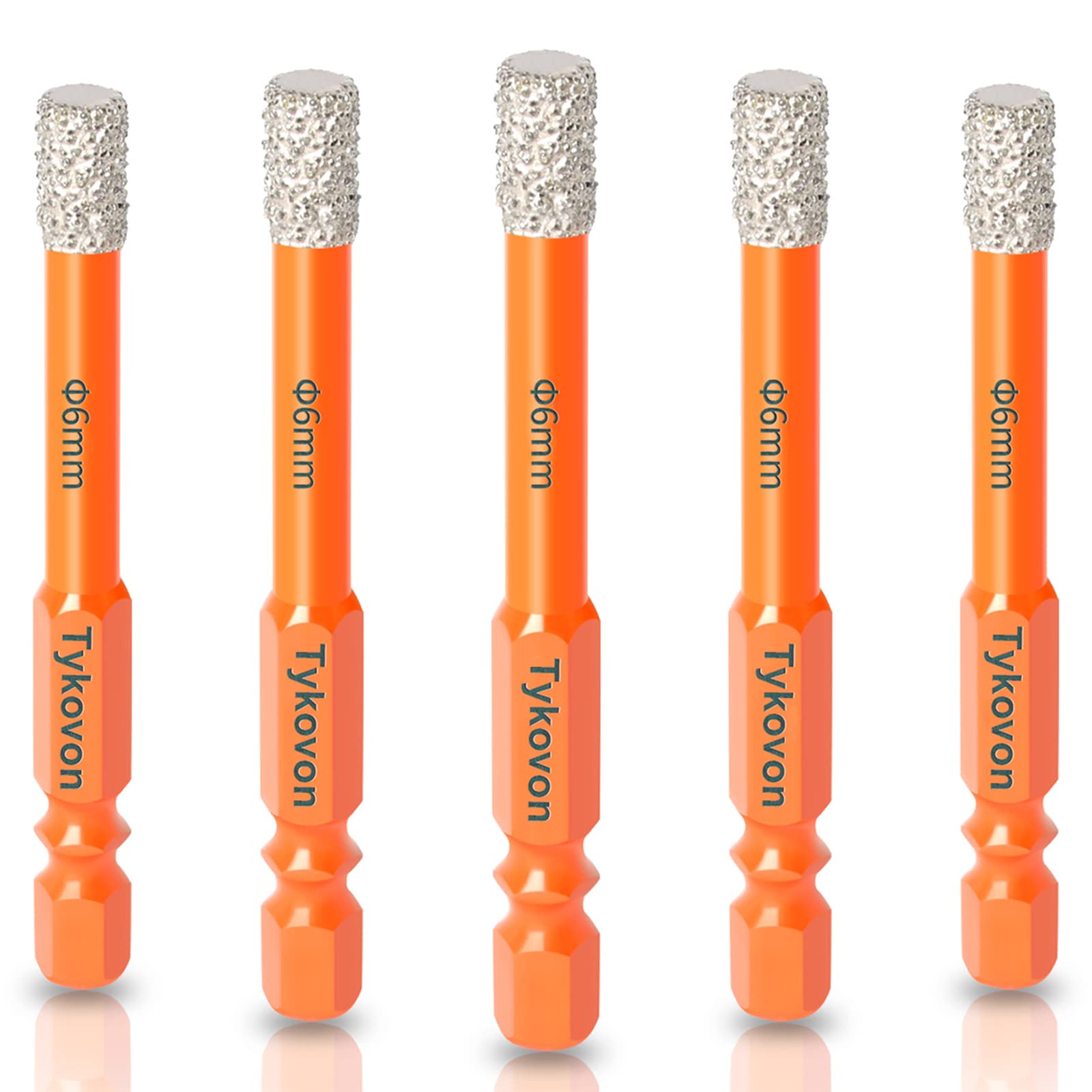 5 Pcs 6mm Diamond Drill Bits, Porcelain Tile Drill Bit, Hex Shank Diamond Dry Drill Bits Sets for Granite, Ceramic, Marble, Tile Stone, Glass, Hard Materials