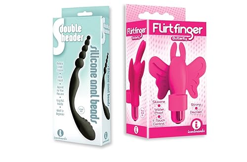 Sex Toy Gift Set Bundle of S-Double Header, Double Ended Silicone Anal Beads  and Icon Brands Flirt Finger Butterfly, Finger Vibrator, Pink in Kenya
