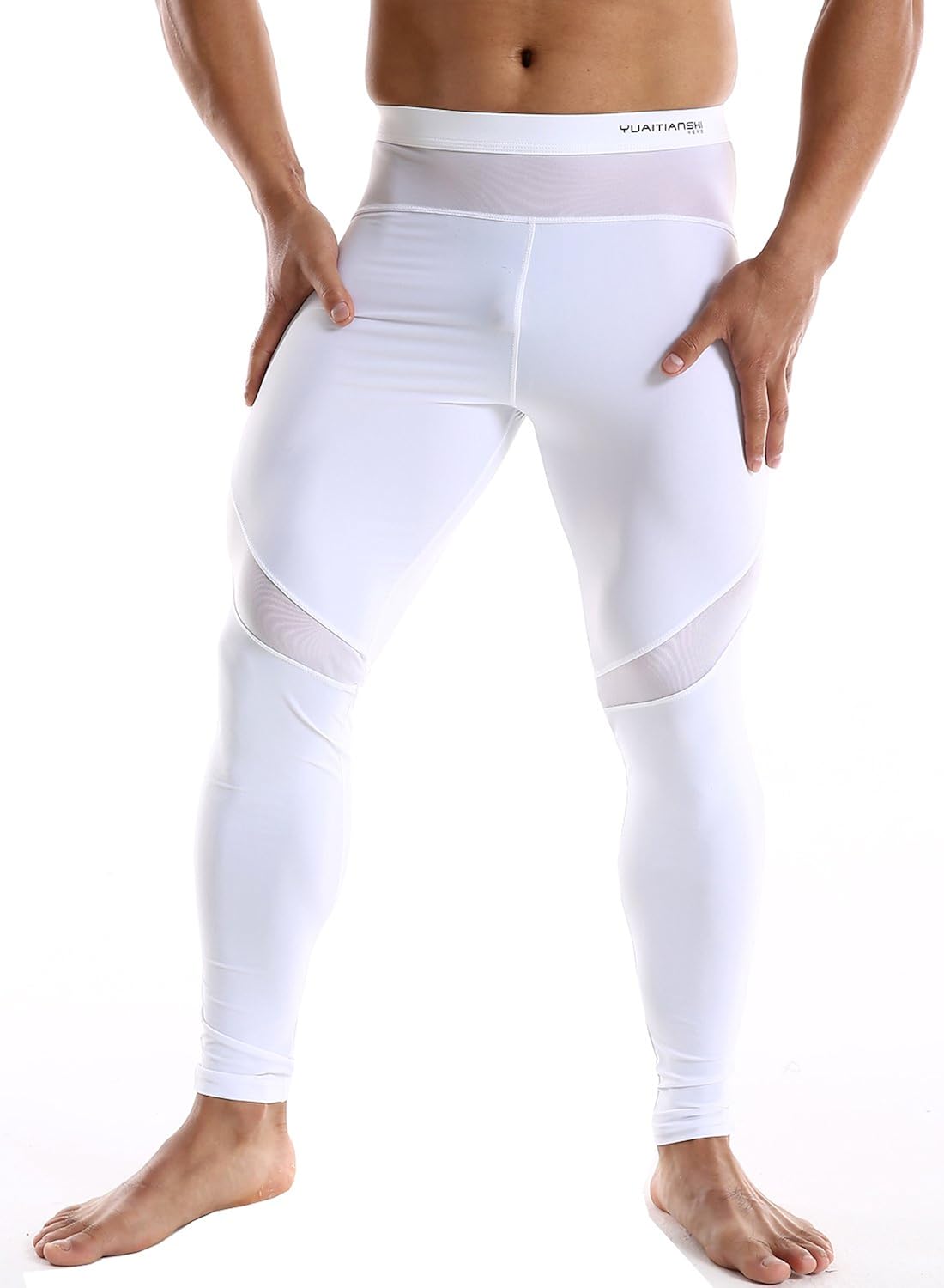 Ouber Men's Sports Tight Pants Nylon Base Layer Leggings with Mesh