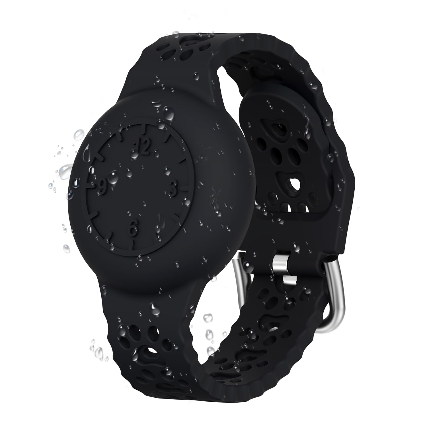 Compatible with AirTag Wristband for Kids, Air Tag Bracelet Holder, Adjustable iTag GPS Watch Strap Soft Silicone Waterproof Air Tag Case Protective Cover for Kids (Black)