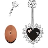 AROWRO Heart Belly Button Ring G23 Titanium Belly Piercing Hypoallergenic Belly Ring 14G Sparkle Long Navel Piercing Jewelry