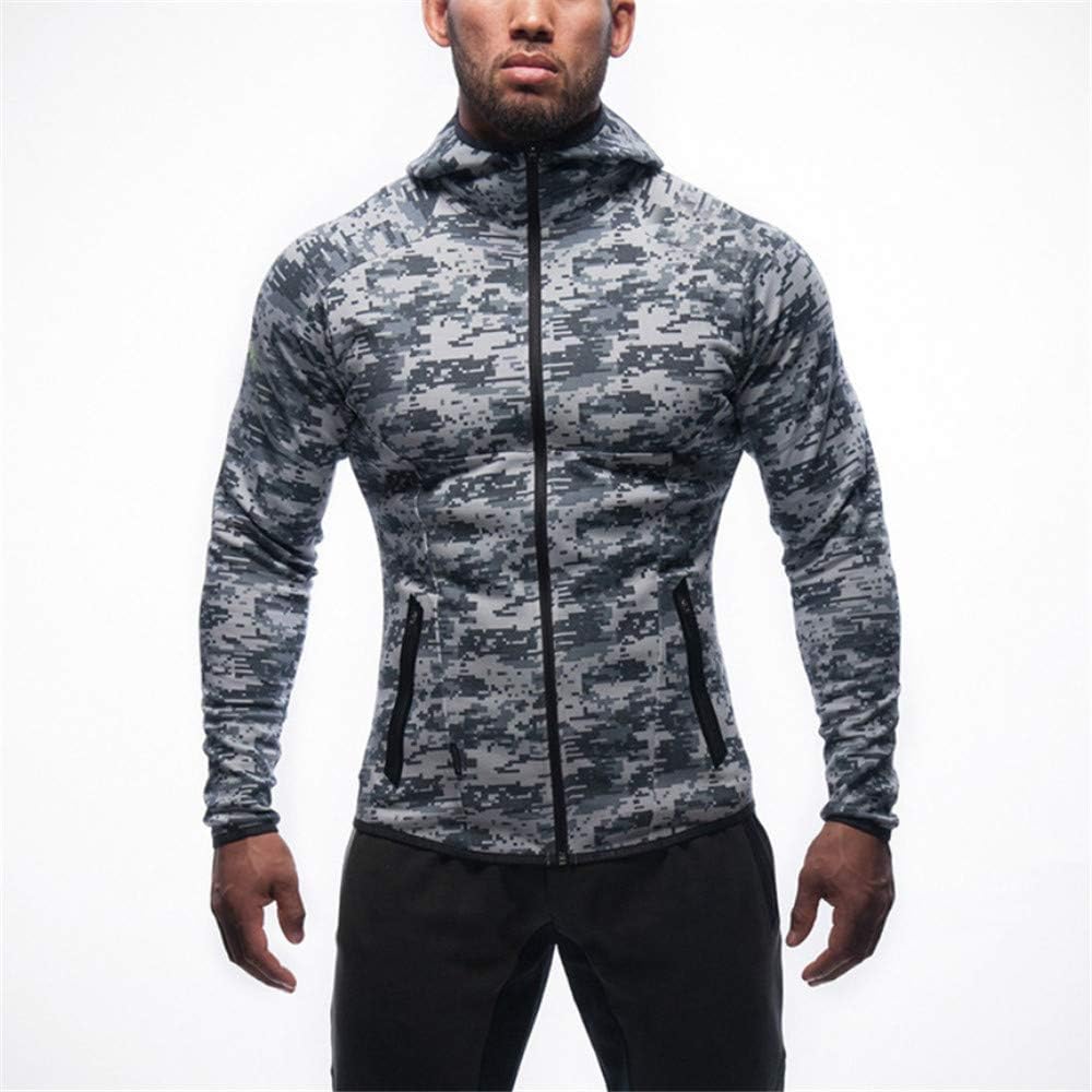 zbinbin Sweater Men's Long-Sleeved Hooded Zipper Shirt Personality Outdoor Casual Camouflage Sportswear 2XL Gray