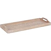Kate and Laurel Adhira Carved Decorative Rectangle Tray, 24 x 10, Natural Wood, Traditional Display Tray with Handles and Hand Carved Wooden Pattern