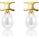 IDOKAWA Baroque Pearl Drop Earrings for Women, Gold Modern Stud 18K Gold Plated 925 Sterling Silver Post, Minimalist Statement Jewelry for Office Work Daily Wear