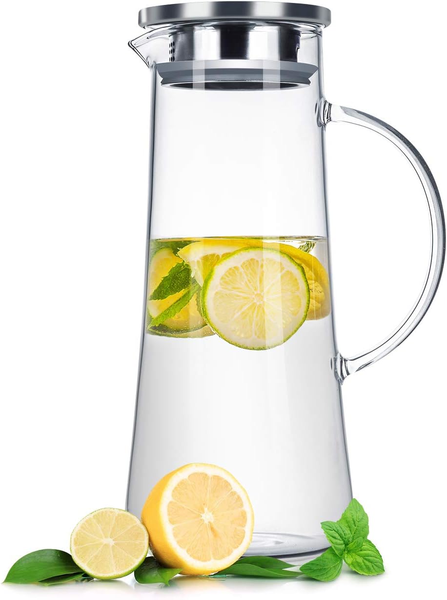 LIVIVO 1.5L Glass Infuser Jug with DualSized Strainer for Hot and Cold