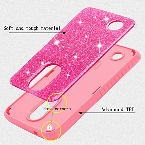 LG Aristo 3/LG Tribute Empire/LG Tribute Dynasty/LG Aristo 2/Rebel 3 LTE/Zone 4/Risio 3/Fortune 2/Rebel 2/K8+ Plus Phone Case for Girls Women, Glitter Bling Sparkly Dual Layer Cover - Pink - Thumbnail 4