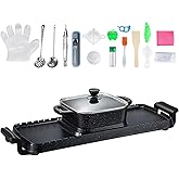 Uargd Electric Grill and Hot Pot, 2400W Smokeless 2-in-1 Grill and Hot Pot, Dual Temperature Control, Nonstick Coated Multifu