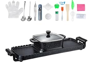 Uargd Electric Grill and Hot Pot, 2400W Smokeless 2-in-1 Grill and Hot Pot, Dual Temperature Control, Nonstick Coated Multifu