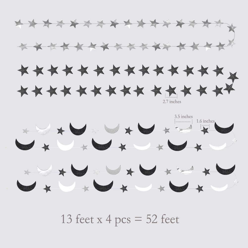 Cheerland Glitter Black Silver Star Moon Garland Kit Halloween Party Decoration Hanging Paper Twinkle Star Birthday Party Supplies Wedding Baby Shower Retirement Graduation New Year Engagement… - Image 5