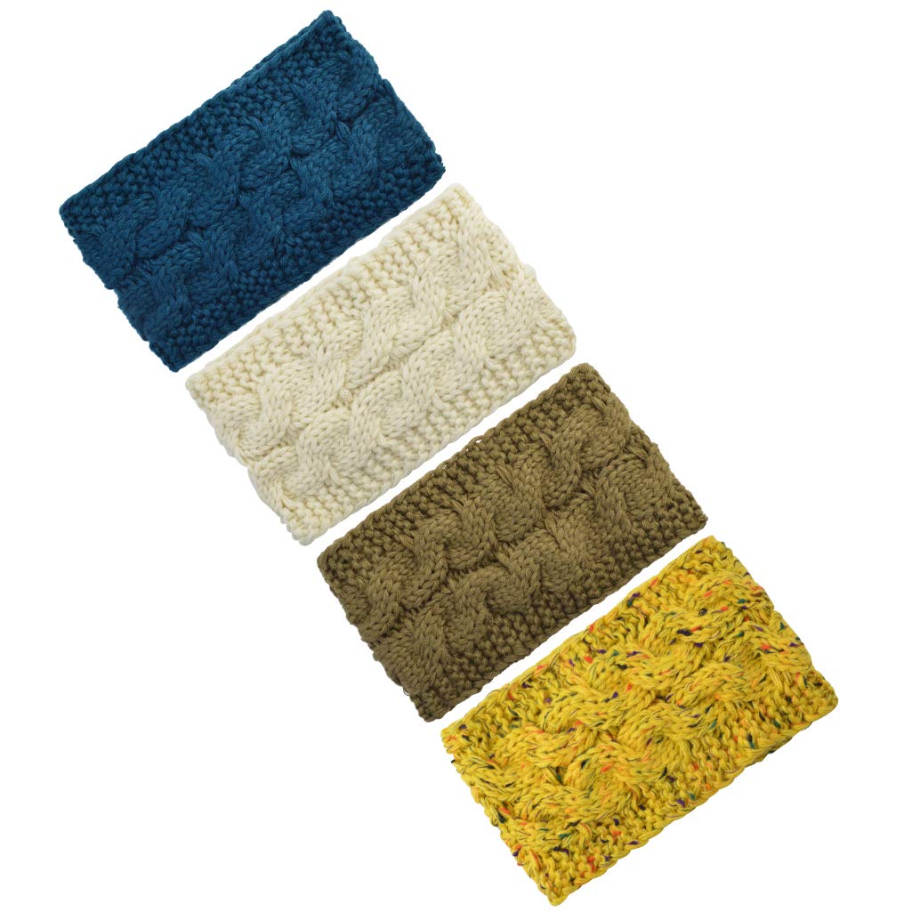 Winter Knitted Headband, 4pcs Miayon Knit Ear Warmer Crochet Head Wraps for Women Girls (blue,beige, yellow,brown)