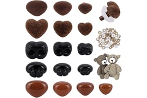 PH Pandahall 64pcs 5 Styles Safety Noses for Crochet Animals, 10~18mm Black/Brown Crochet Noses Plastic Nose with Washers for