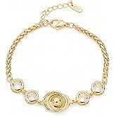 GLUBU Christmas Gifts for Women Girlfriend Dainty Gold Chain Bracelet Chunky Crystal Bracelet With Interlocking Rings 14K Gold Plated Pearl Alternative Jewelry Gift Box Packaging Included