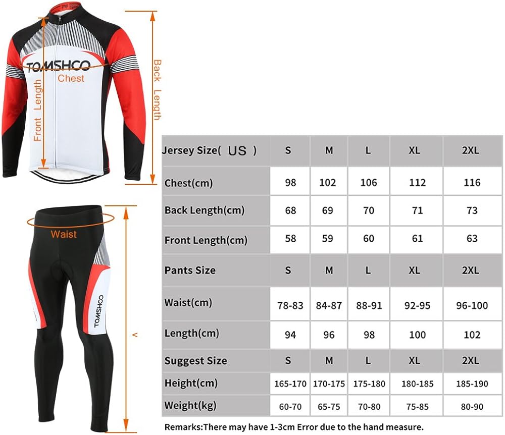 TOMSHOO Men's Cycling Jersey Suit Long Sleeve Mountain Bike Road Clothing Set, 3D Padded Hip Protection Bicycle Jersey : Clothing