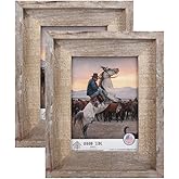 Rustic Barnwood Picture Frames 6x8 - Set of 2 - Natural Reclaimed Wood Real Glass - Handcrafted Vintage Distressed, 1 3/4" Frame Width