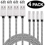 Micro USB cable,ALLFU 4Pack 6FT Extra Long Nylon Braided High Speed Android Micro USB Charging Cables, Fast Charger Cord for Samsung Galaxy S7 Edge/S6/S5/S4/,Note 5/4/3,HTC,LG,Nexus - Black/Silver