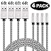 Micro USB Cable,ALLFU 4Pack 6FT Extra Long Nylon Braided High Speed Android Micro USB Charging Cables, Fast Charger Cord for Samsung Galaxy S7 Edge/S6/S5/S4/,Note 5/4/3,HTC,LG,Nexus - Black/Silver