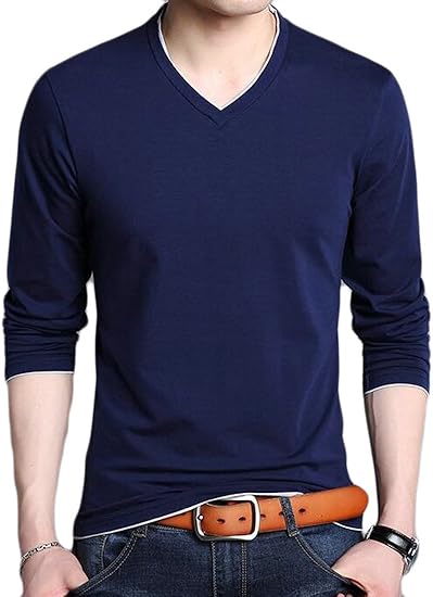 playeras manga larga cuello v para hombre