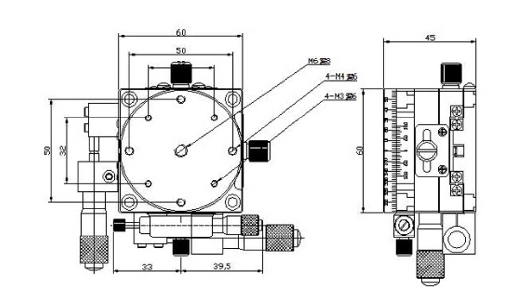 3 Axis XYR Axis 60x60mm Rotation Stage Crossroller Bearing
