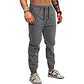 AUTIWITUA Men's Casual Jogger Pants Lightweight Cotton Drawstring Cargo Pants Outdoor Hiking Twill Track Tapered Jogging Sweatpants Dark Grey