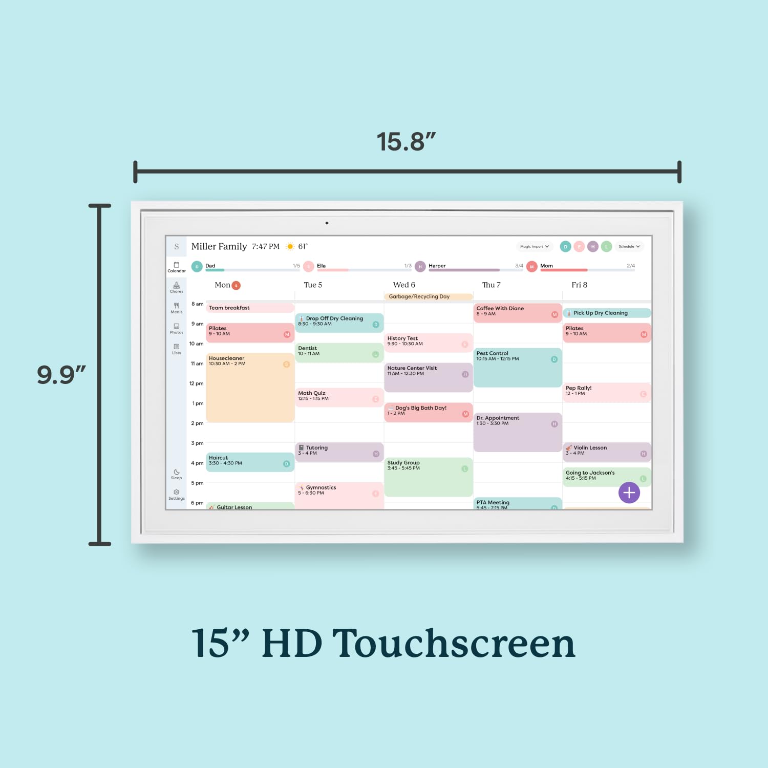 Skylight Calendar 15inch Wall Planner Digital Calendar & Chore Chart