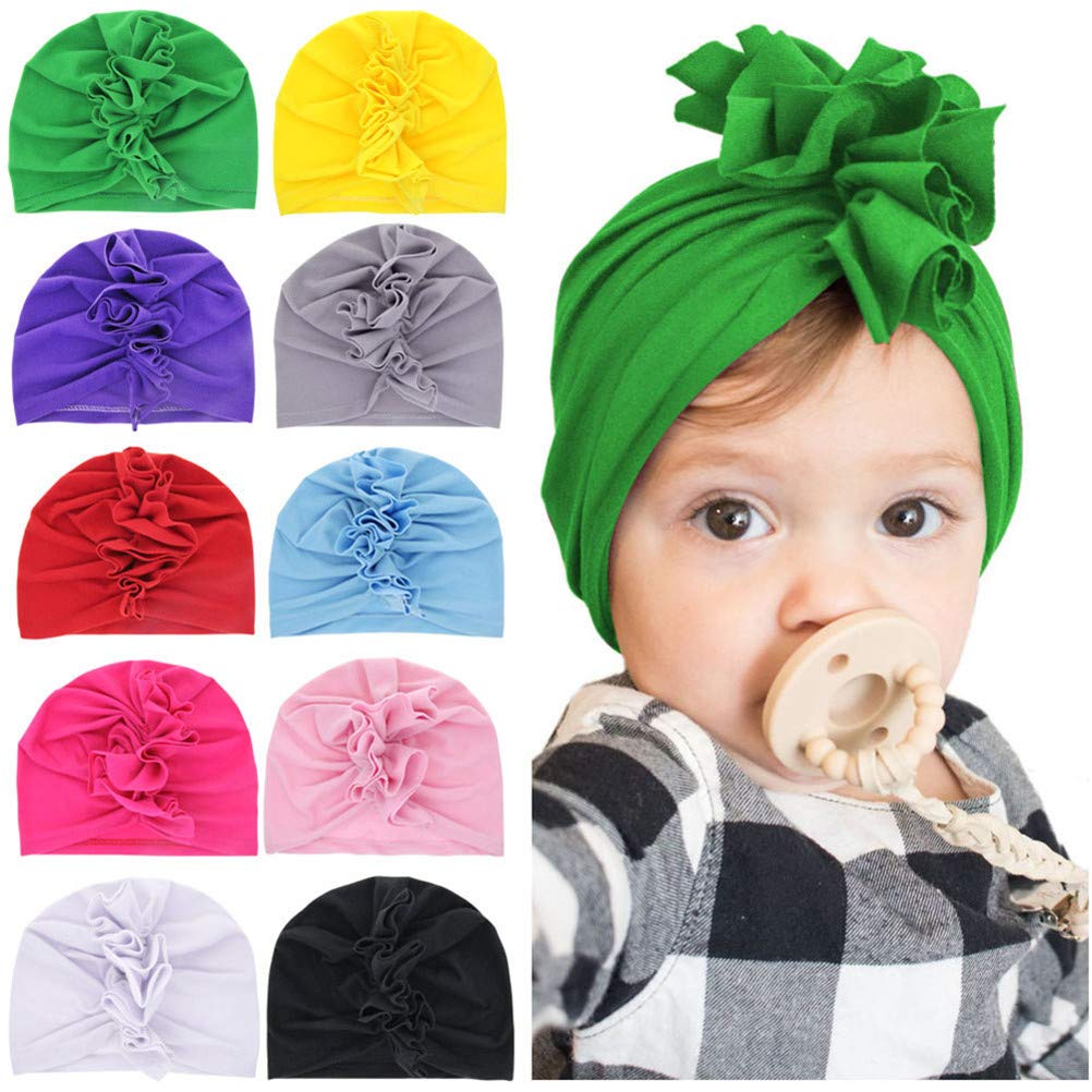 TSWRK 10 PCS Newborn Hat,Baby Girls Headband Soft Cute Chicken Crown Turban Knot Hospital Hat