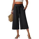 Lepunuo Capri Pants for Women Wide Leg Summer Capris Pant Palazzo Loose Fit Casual Trousers with Pockets 2026 Trendy