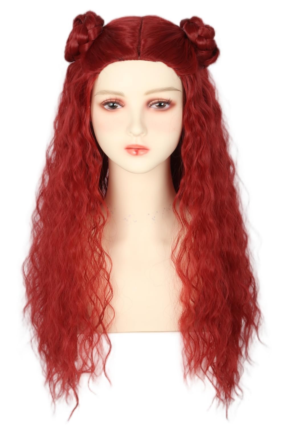 LeMarnia Girls Red Long Curly Wig with Bun Halloween Cosplay Costume Wig