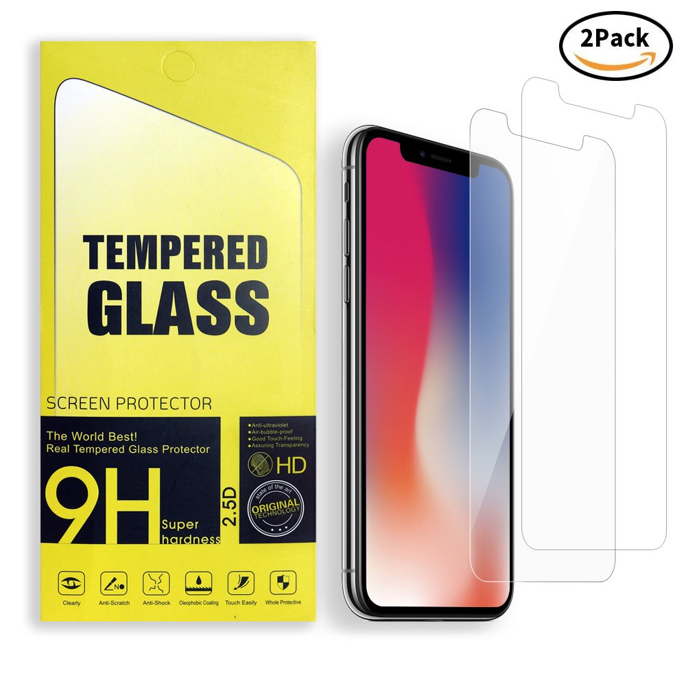 [2 PACK] Roadwi iPhone X Screen Protector Tempered Glass for Apple iPhone X / 10[5.8 Inch], [Scratch Resistant] Touch Accurate][Impact Absorb] [Easy Install]