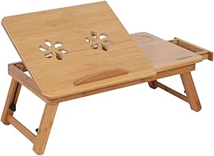 Bed Lap Desk,Bamboo Lap Desk Table Laptop Standing Table Adjustable Breakfast Serving Bed Tray Tilting Top Drawer