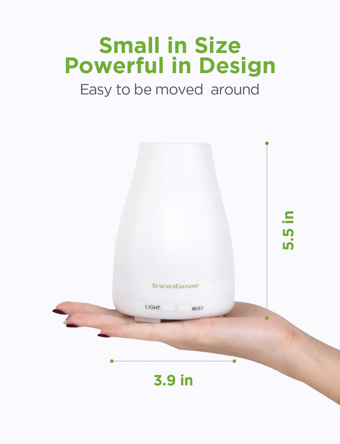 InnoGear Essential Oil Diffuser, Upgraded Diffusers for Essential Oils Aromatherapy Diffuser Cool Mist Humidifier with 7 Colors Lights 2 Mist Mode Waterless Auto off for Home Office Baby, Basic White : Beauty