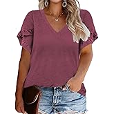 Yukilili Plus-Size Tops for Women Short Sleeve T Shirts V Neck Tunic Tees XL-5XL