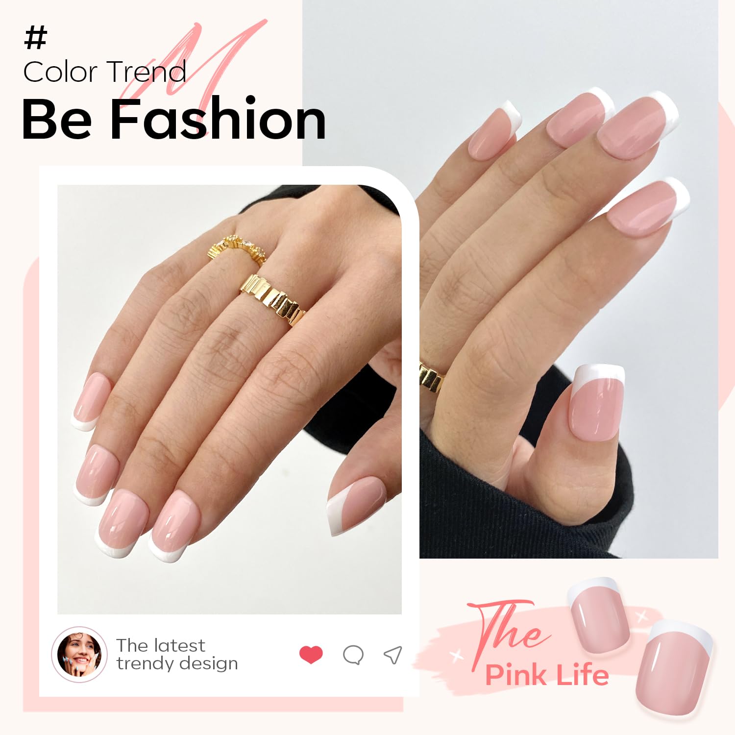 Modelones French Press on Nails, Short Square Fake Nails, Reusable Nail Kit with Nail Glue Adhesive Tabs Mini Nail File, Nails Press Ons 32Pcs 16 Sizes - Image 3