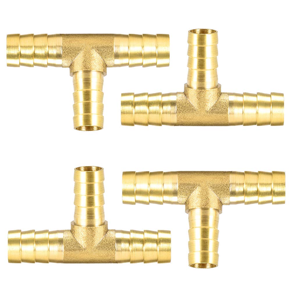 posionks Brass 10mm 3-Way Hose Connector for Garden Hose, Compressed Air, Fuel Hose - 4 Pieces
